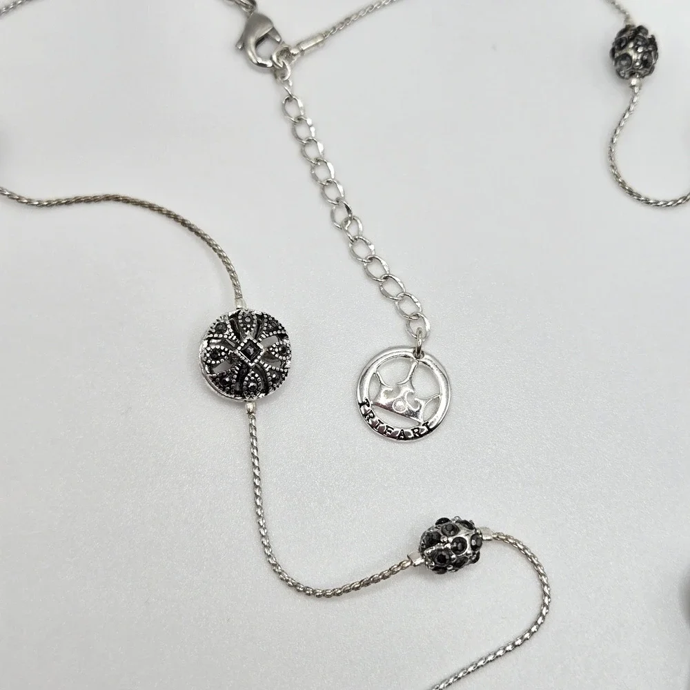 Vintage Trifari Necklace Silvertone Medallion Charm Long Chain Classic Retro 30